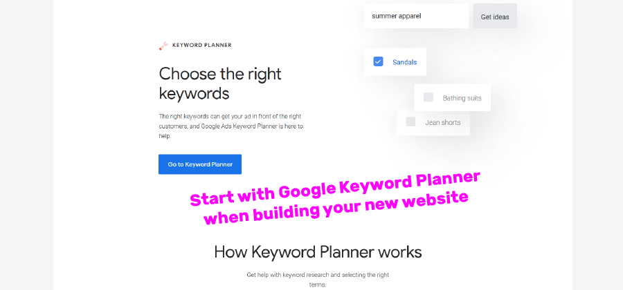 website seo googe keyword planner